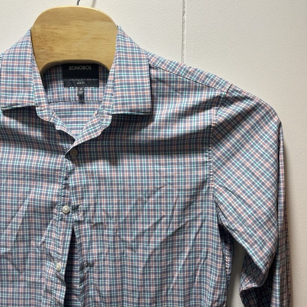 Bonobos Slim Fit Performance Shirt Size Medium Gingham Check Button Up - Picture 3 of 6